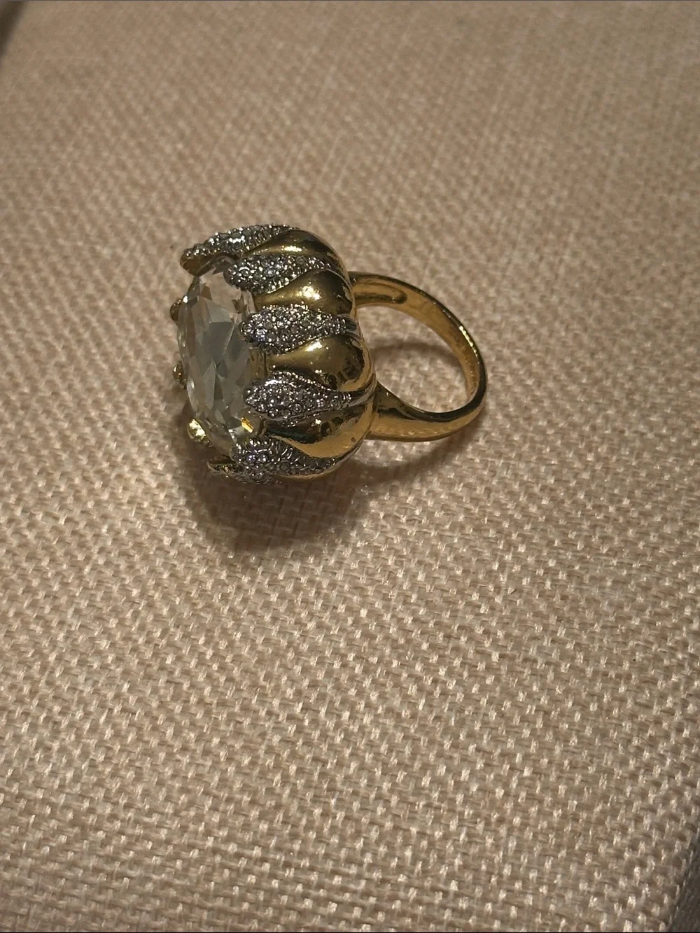 Vintage-Inspired Gold Crystal Cocktail Ring